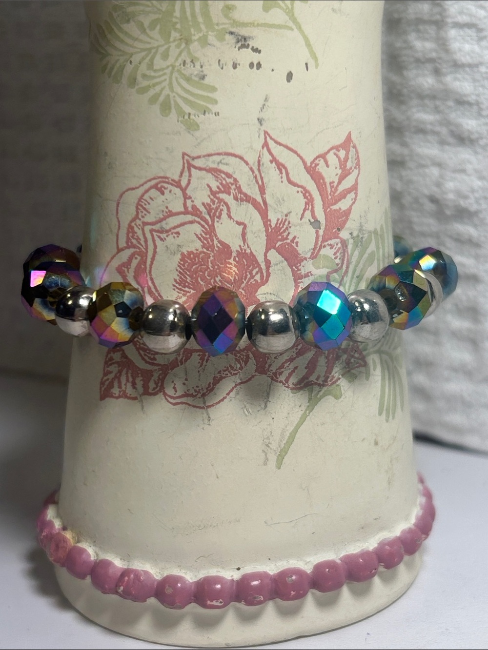 Stylish Silver Balls & AB Faceted Crystals Bracelet